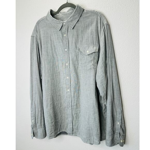 Goodfellow Light Gray Linen Long Sleeve Button Collared Shirt 2XL - Picture 3 of 12